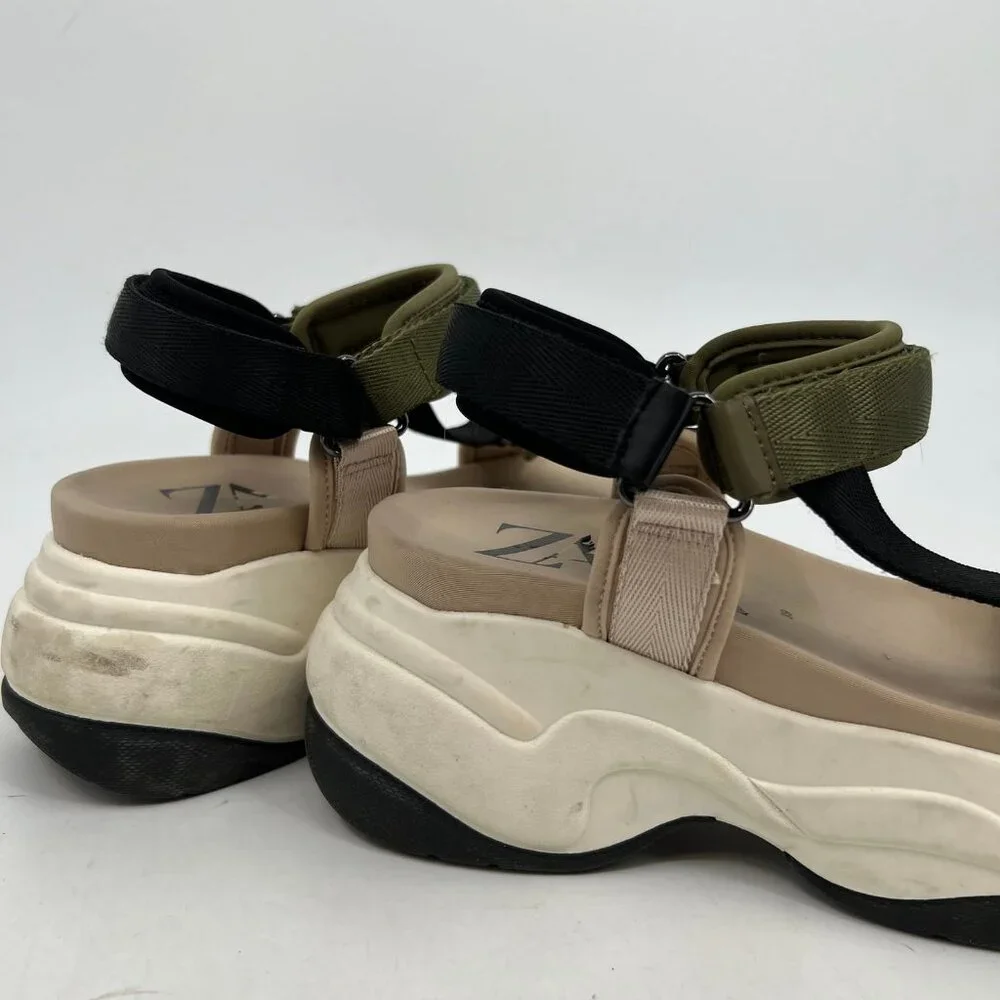 Zara Green Black Chunky Velcro Sandals | Women's Size 39EU - Picture 4 of 9